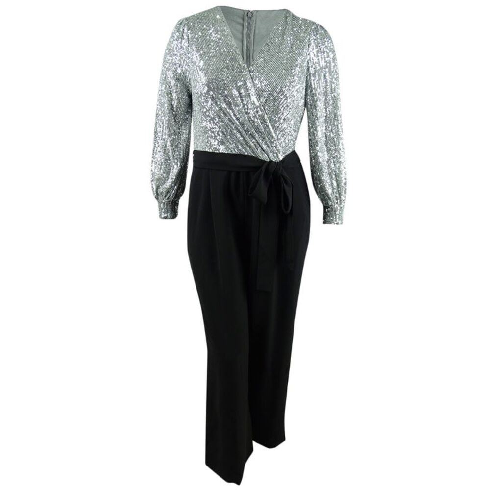 Tahari ASL Women's Sequin & Crepe Jumpsuit (16, Silver)